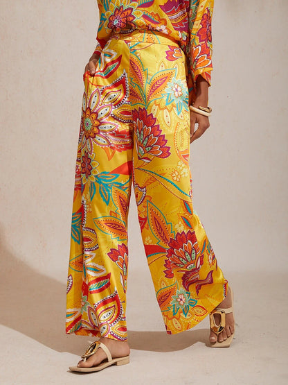 Boho Paisley Silky Wide-Leg Pants