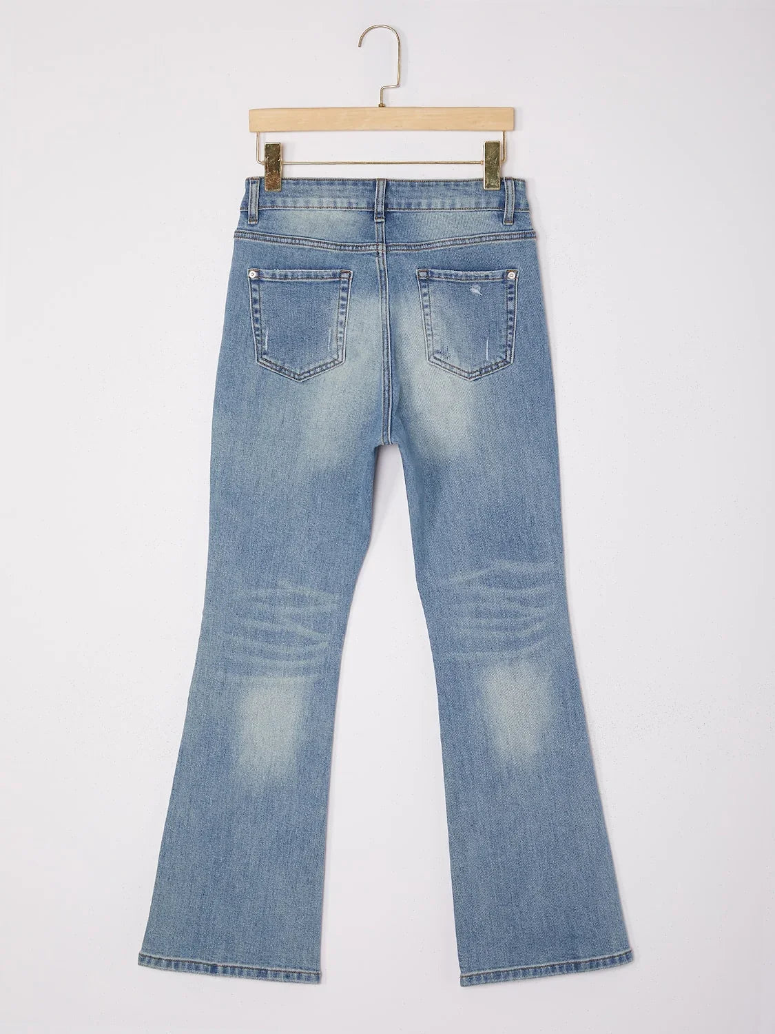 Cotton Stretch Flared Jeans High Waist Frayed Hem Denim Pants