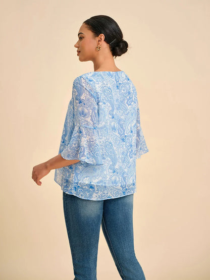 Sky Blue Paisley Chiffon Blouse