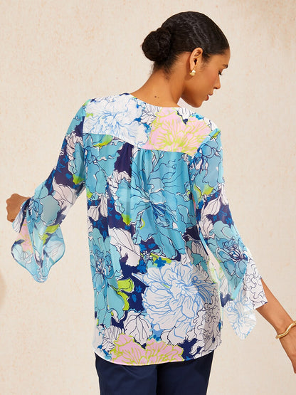 Pastel Wash Peony Flowy Chiffon Blouse