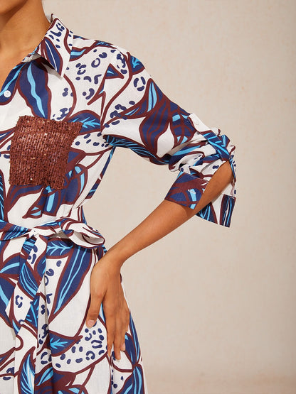 Cobalt Flora Reverie Linen Look Shirt Dress