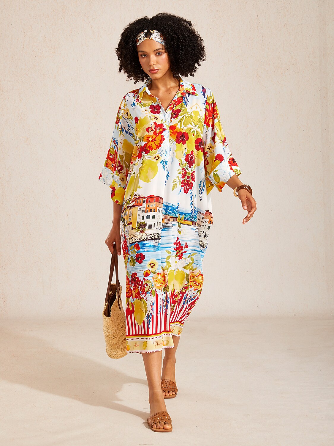 Santorini Summer  Chiffon Batwing Sleeve Kaftan