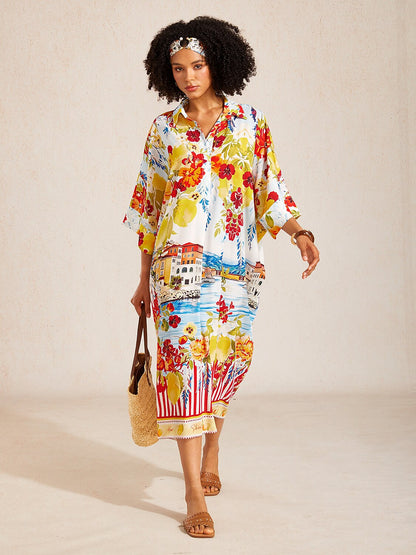 Santorini Summer  Chiffon Batwing Sleeve Kaftan