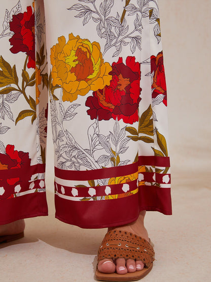 Amber Rose Tapestry Silky Satin Wide Leg Pants