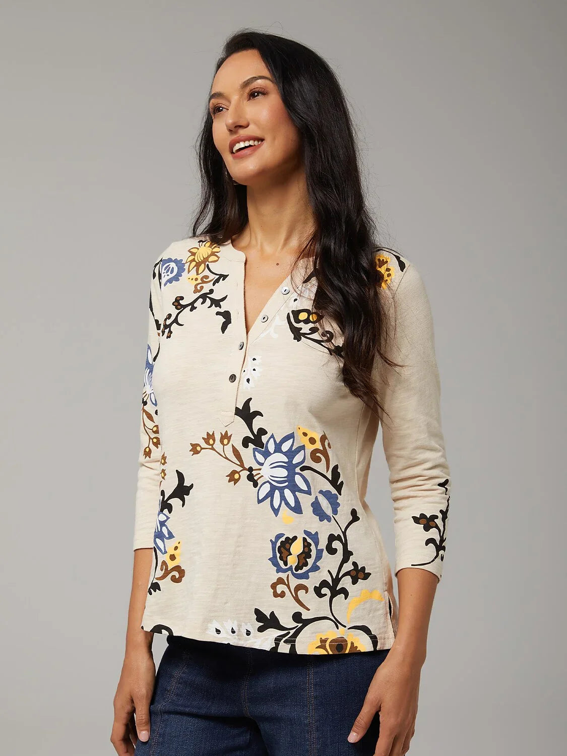 Floral Slub Cotton T shirt