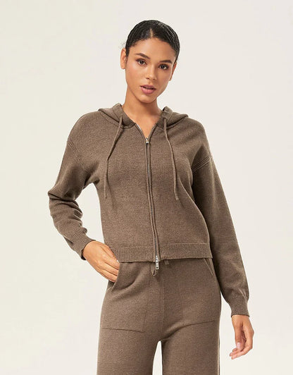 Coffee Brown Zip-Up Sweater