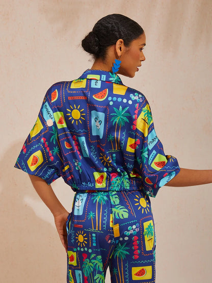 Summer Escape Silky Satin Dolman Sleeve Shirt