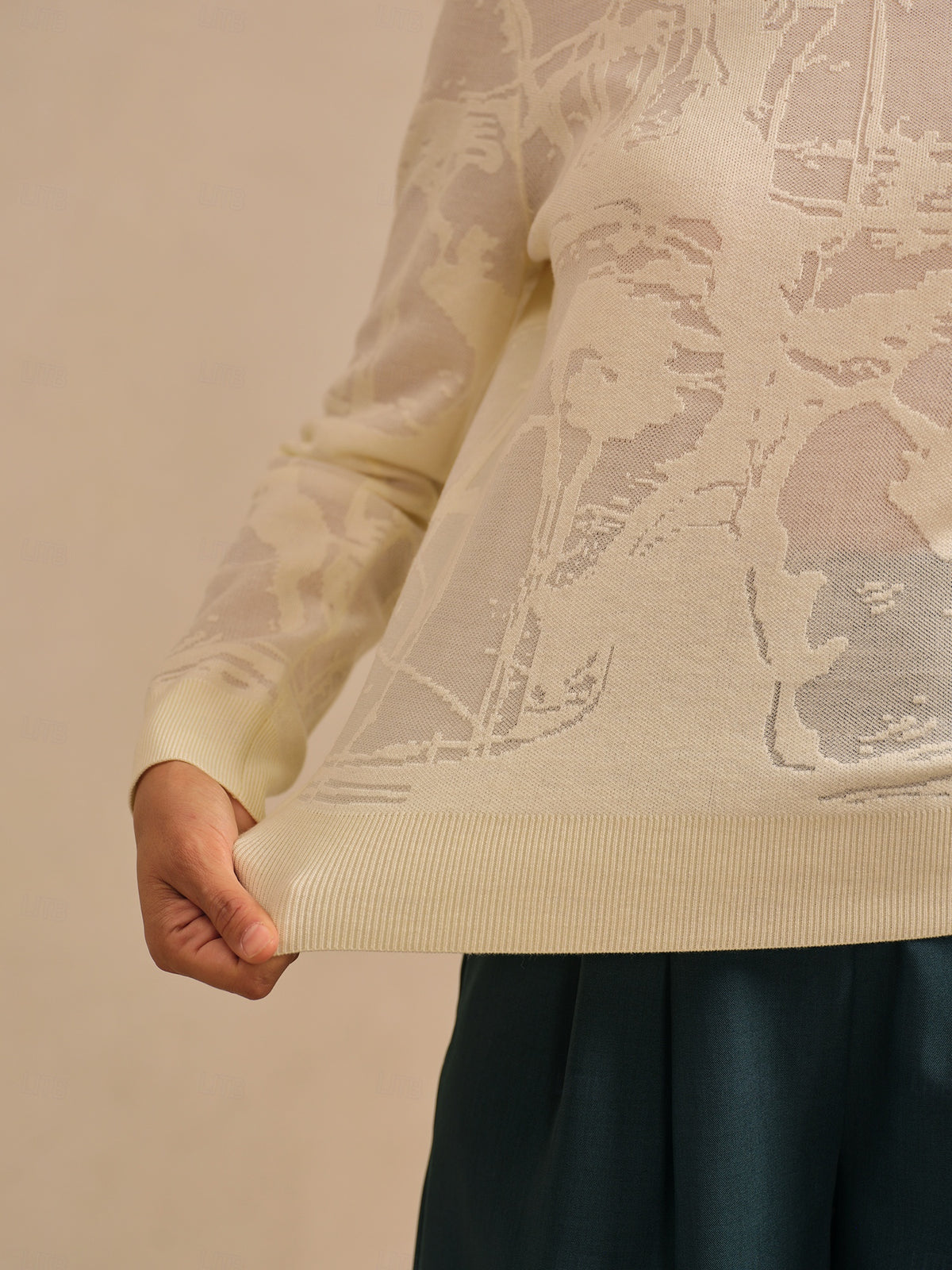 Organza Wool Knit Floral Crew Neck Sweater