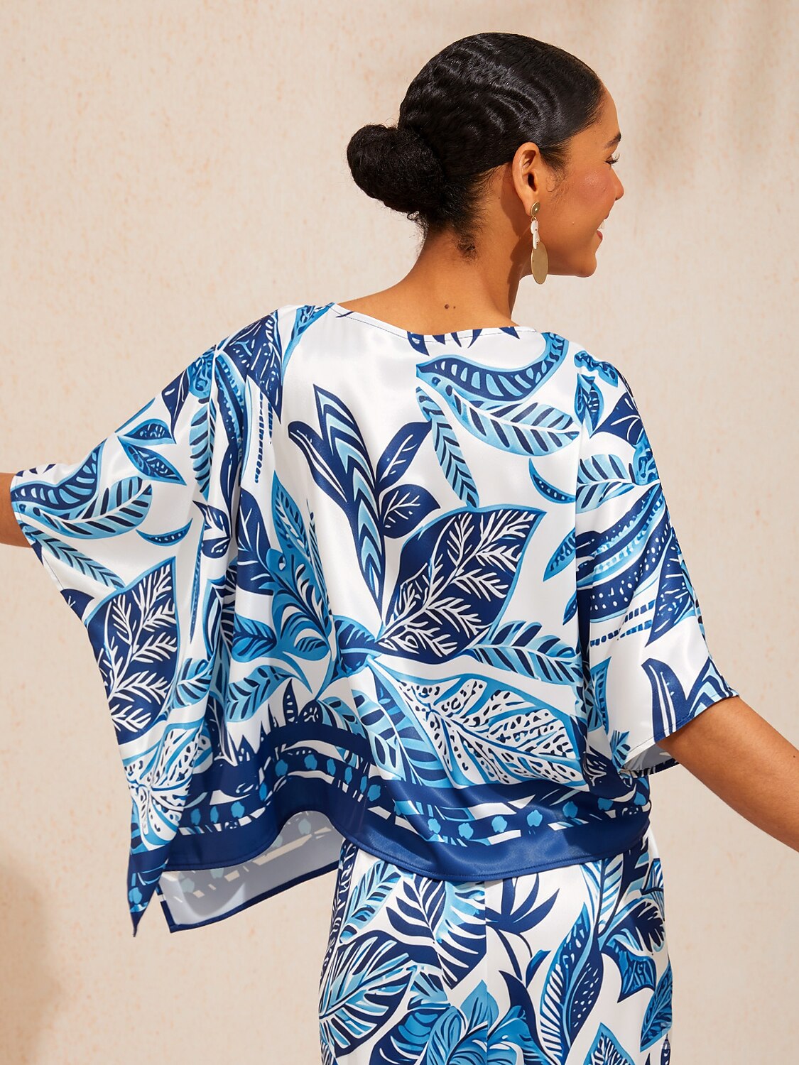 Azure Leaves  Silky Satin Dolman Top