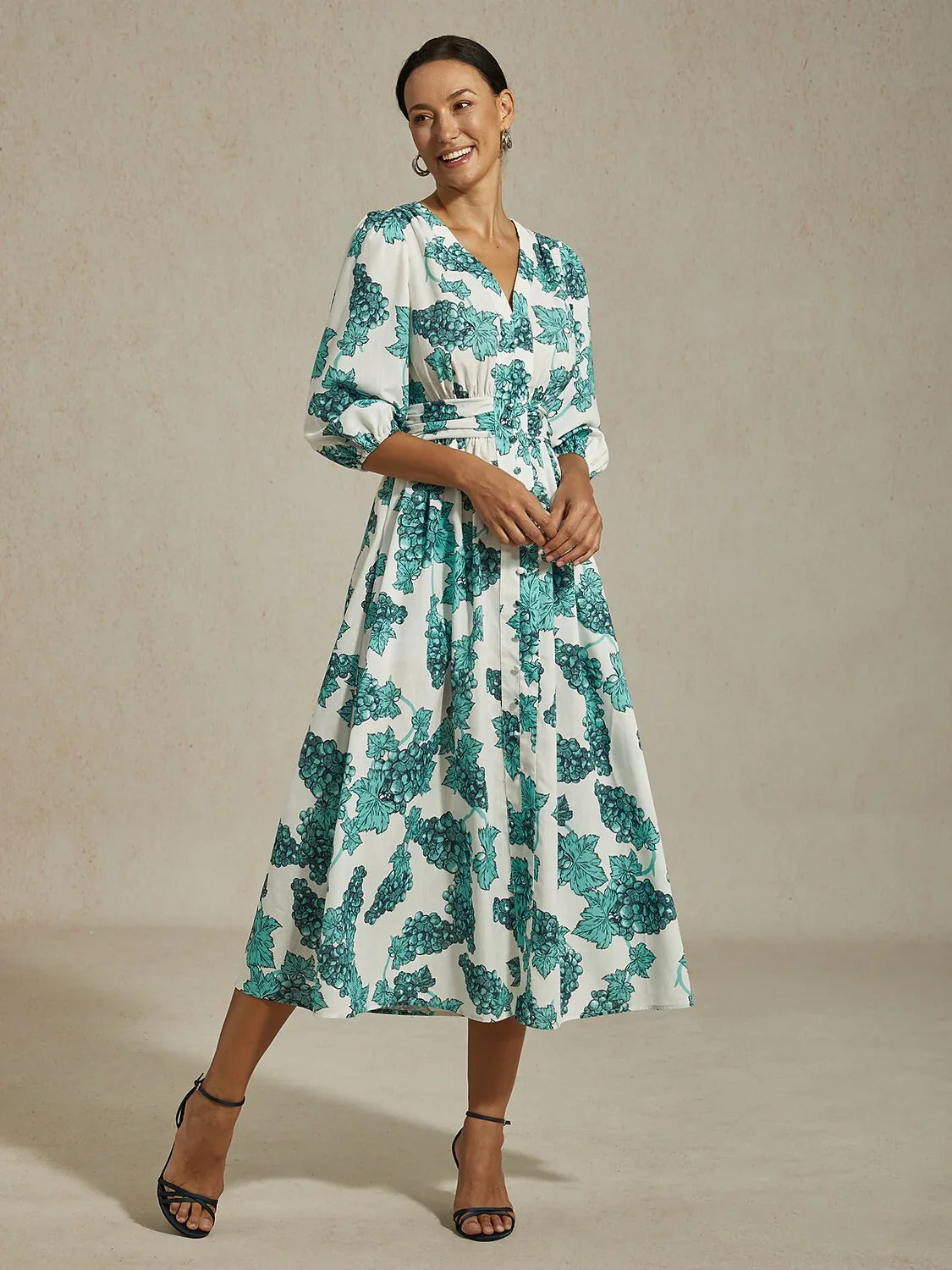 Floral Print Airy Linen Look Maxi Dress