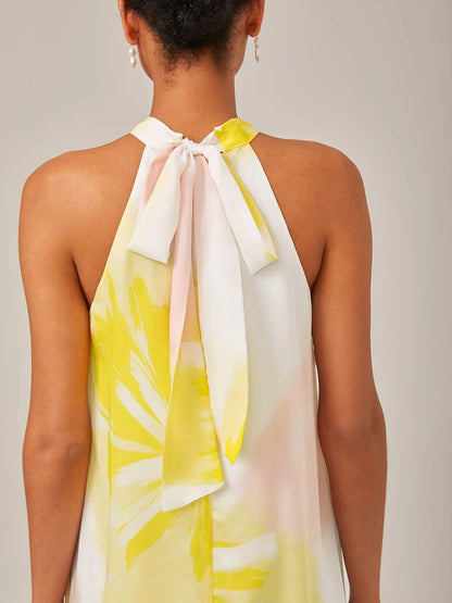 Chiffon Floral Print Loose A-line Halter Maxi Dress