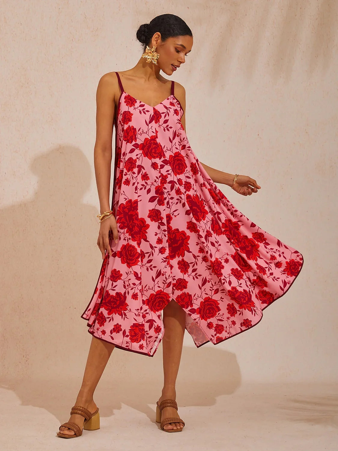 Spring Blooms Airy Cotton Look Line Cami Dress
