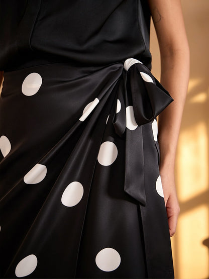 Elegant Polka Dots Cotton Like Wrap Skirt