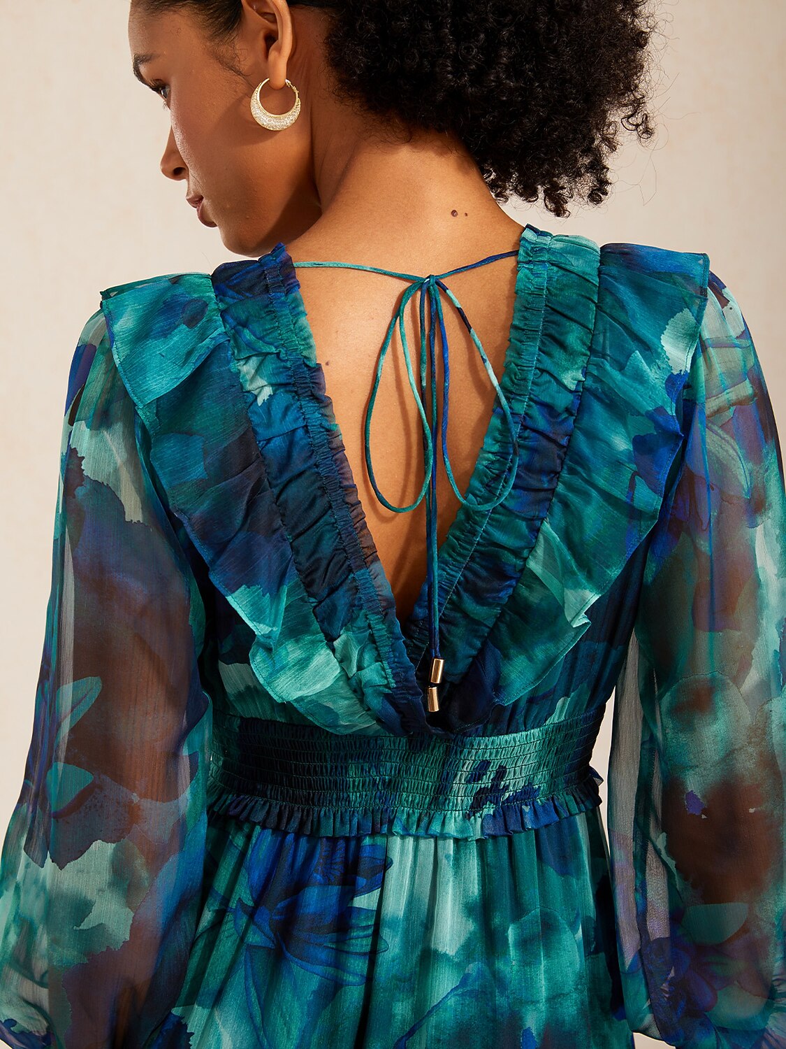 Ocean Bloom Reverie Flowy Chiffon Maxi Dress
