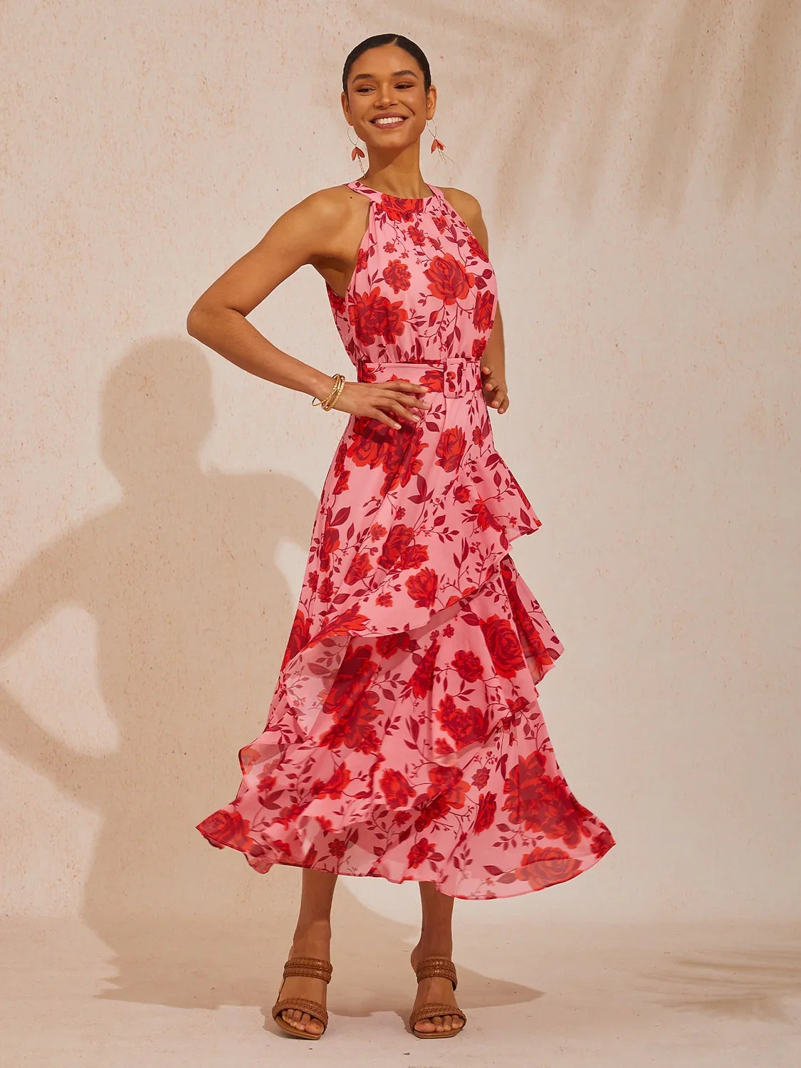 Robe Longue Fluide en Mousseline à Taille Cintrée "Floraison Printanière"
