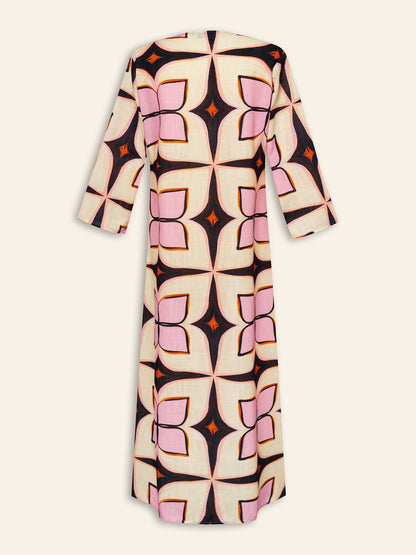 Geometric Print Notched Collar Maxi Dress