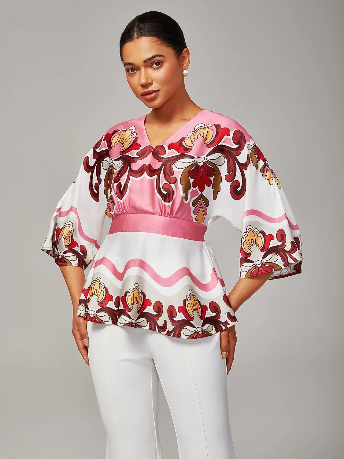 Top de satén con estampado floral rosa