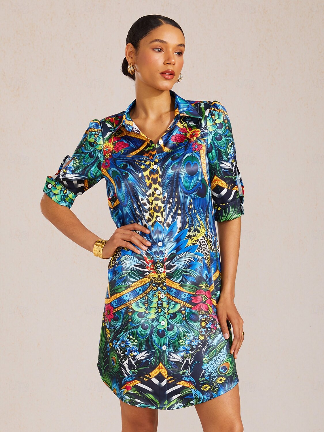 Jungle Wild Party Silky Satin Straight Shirt Dress