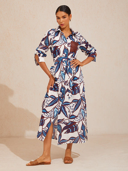 Cobalt Flora Reverie Linen Look Shirt Dress