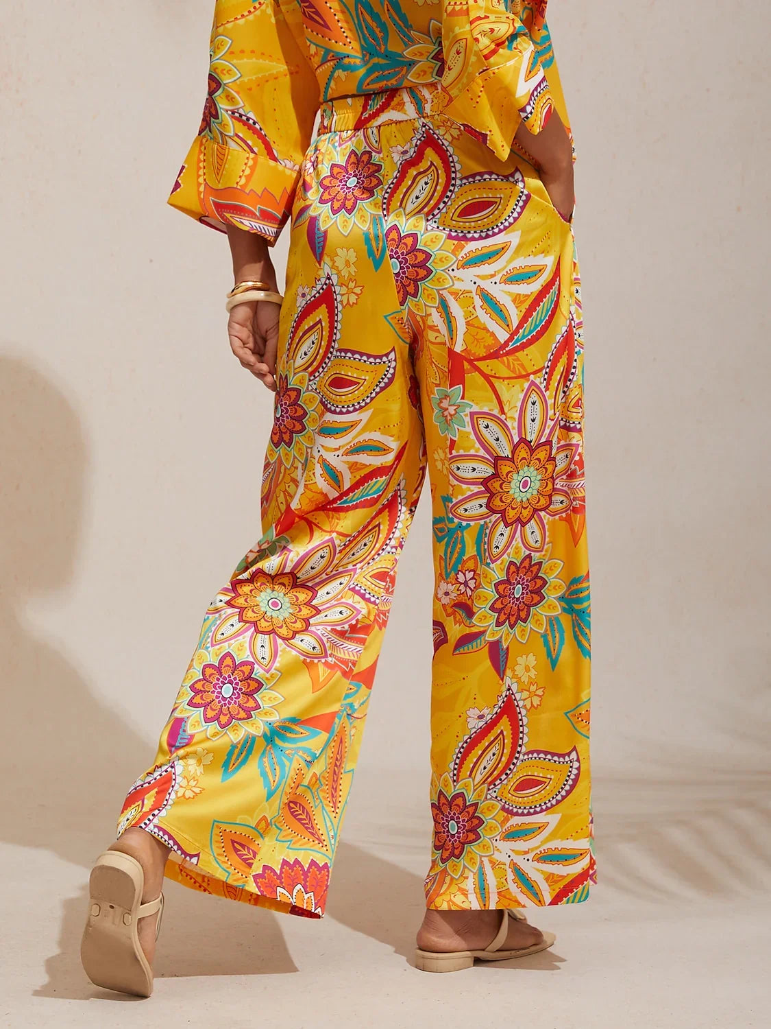 Boho Paisley Silky Wide-Leg Pants