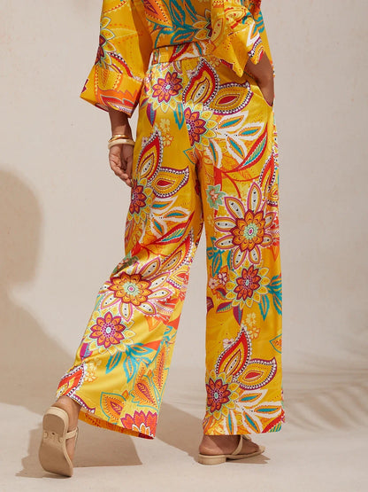 Boho Paisley Silky Wide-Leg Pants