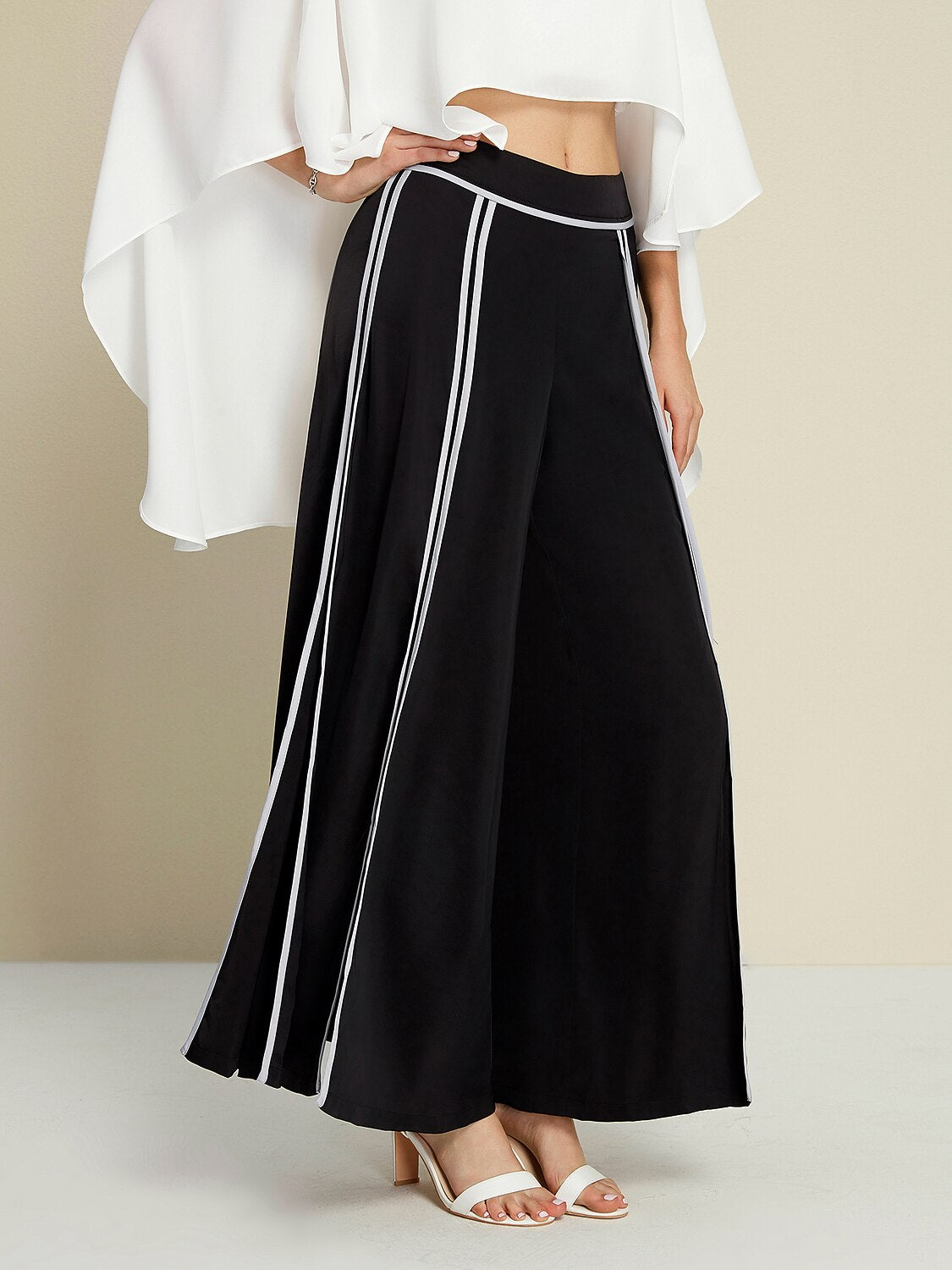 Satin Contrasting Binding Process Elegant Wide Leg Culottes