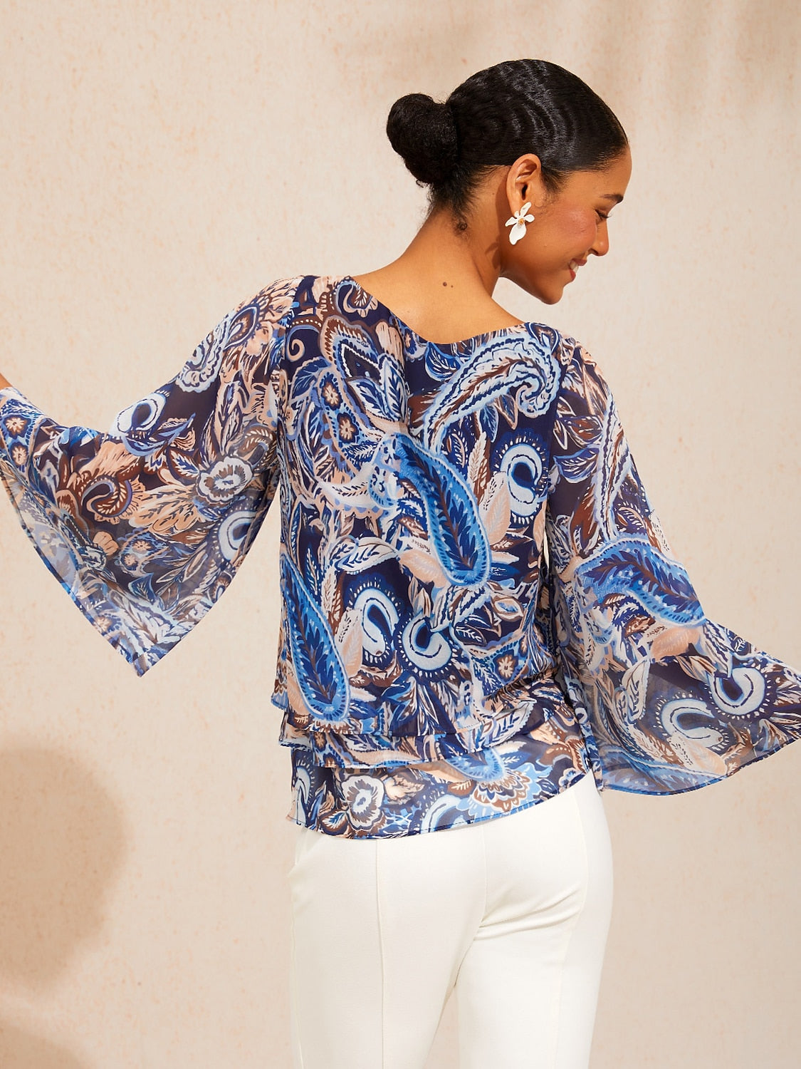 Ocean Paisley Flora Chiffon Layered Blouse