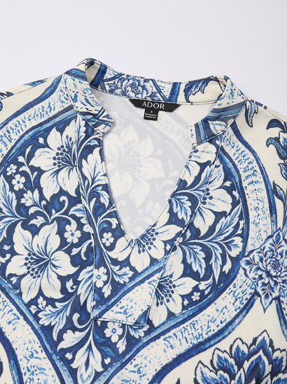 Azure Medallion Acetate Look Stretch Knit Maxi Dress
