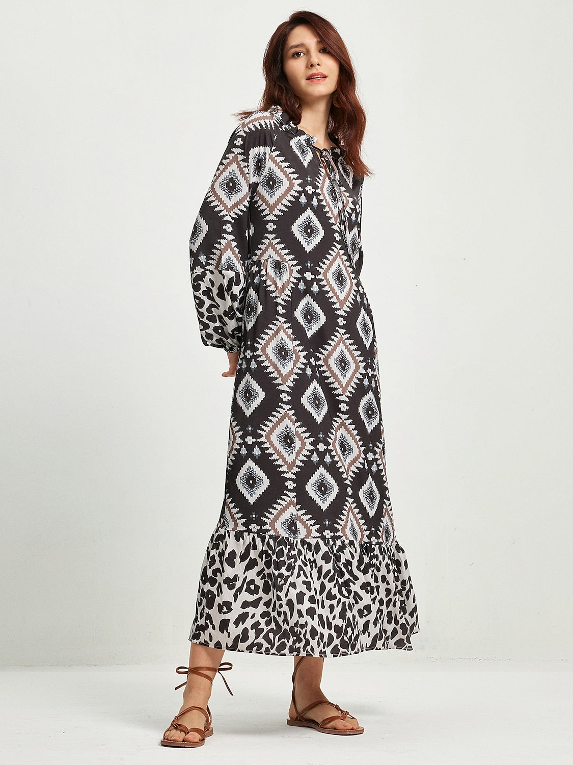 Boho Abstract Animal Print Maxi Dress