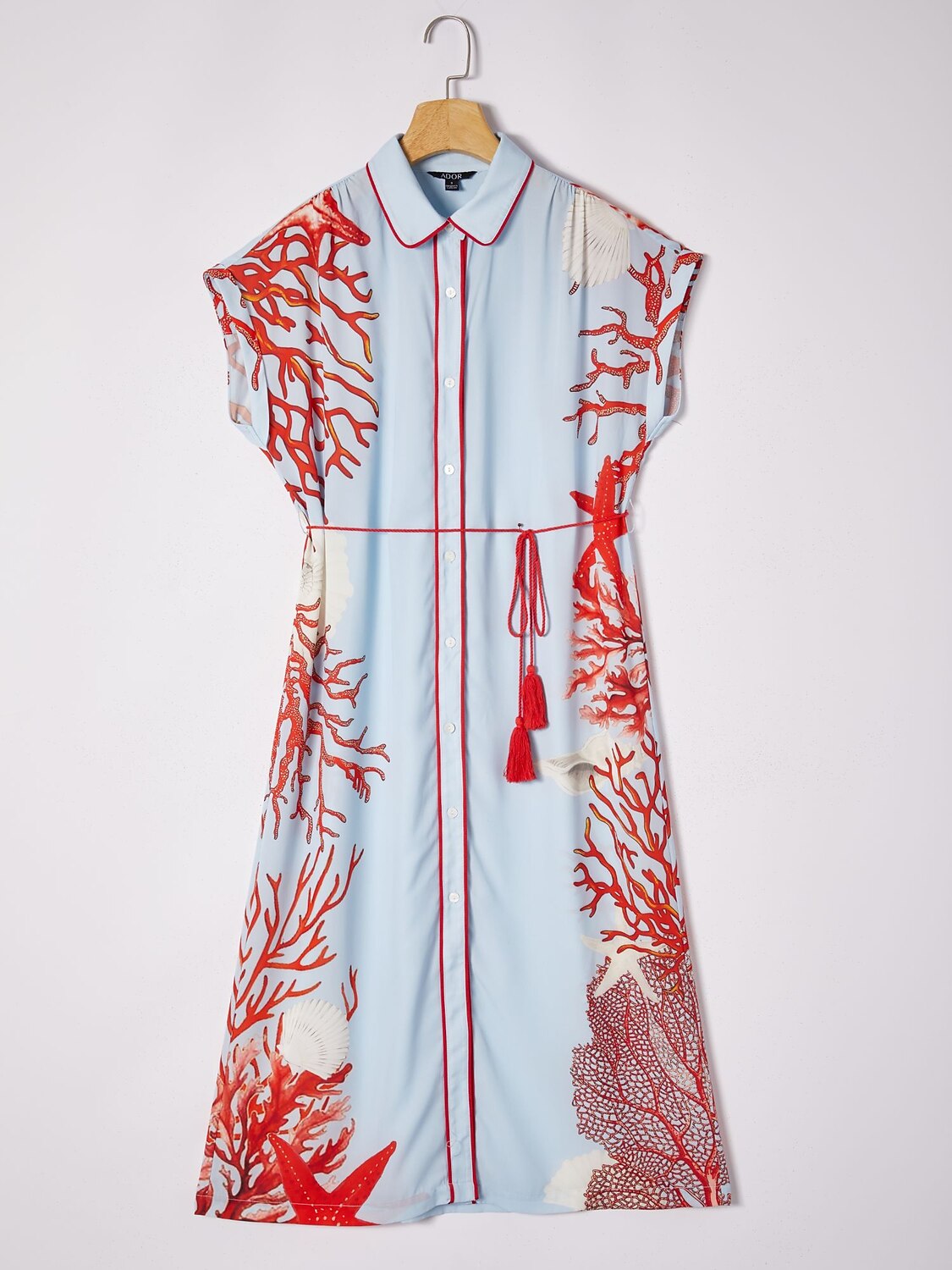 Coral Effortless Cotton-Style Shirt Dress