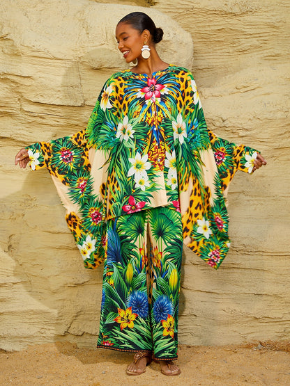 Tropical Temptation Flowy Chiffon Wide Leg Pants