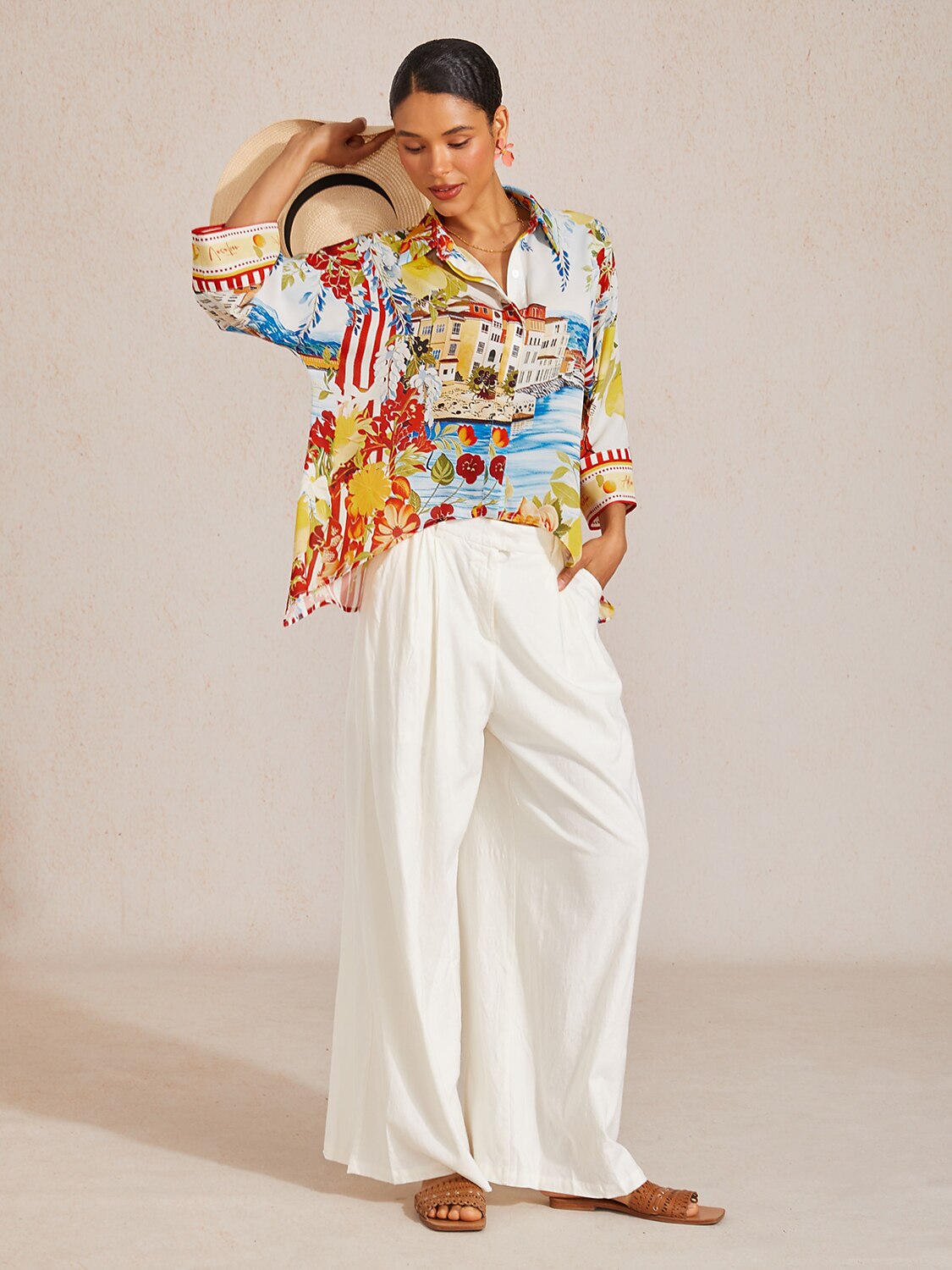 Spring Blooms Flowy Chiffon Asymmetrical Dolman Sleeve Blouse