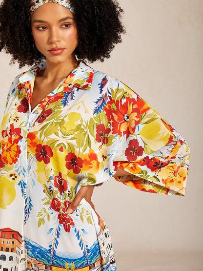 Santorini Summer  Chiffon Batwing Sleeve Kaftan