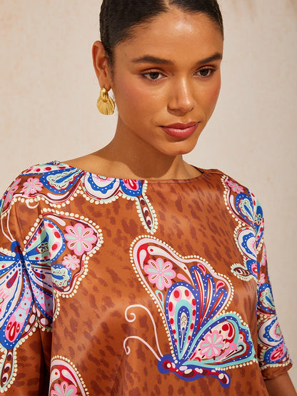 Sun Ember Silky Satin batwing Top