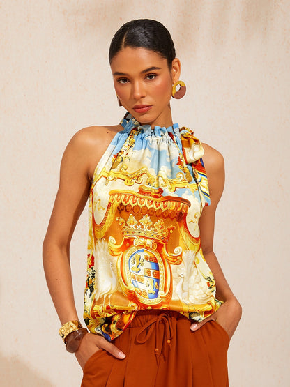 Vintage Baroque Satin Halter Sleeveless Top