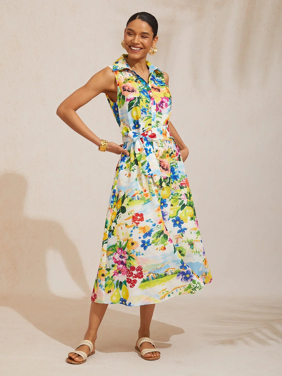 St Barth Blooms Airy Linen Look Blue Shirt Dress