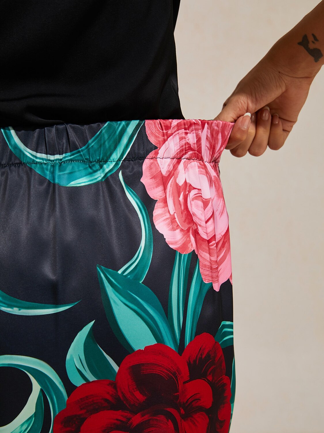 Emerald Rose Garden Silky Satin Wrap Skirt