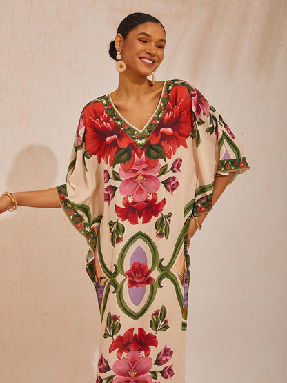 Hawaii Palm Flowy Chiffon Floral Maxi Dress