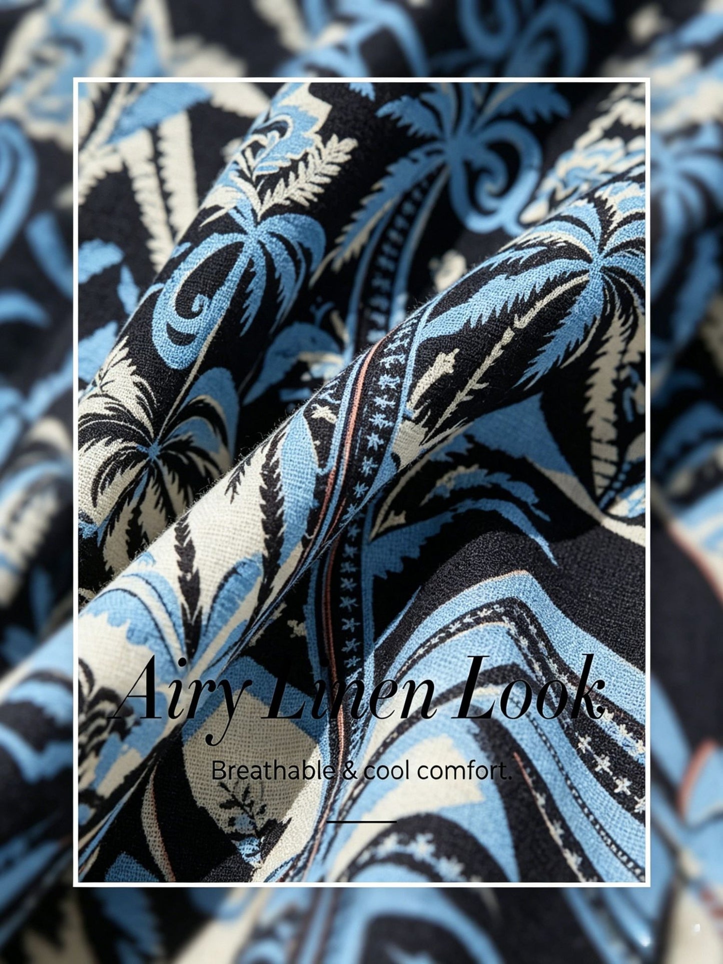 Sommernacht Leinen-ähnliches Maxikleid mit Palmenmuster