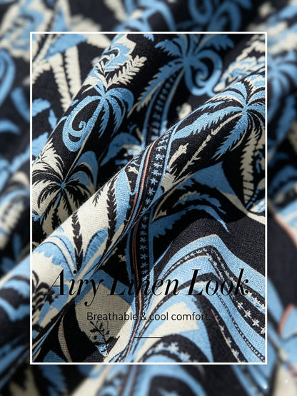 Sommernacht Leinen-ähnliches Maxikleid mit Palmenmuster
