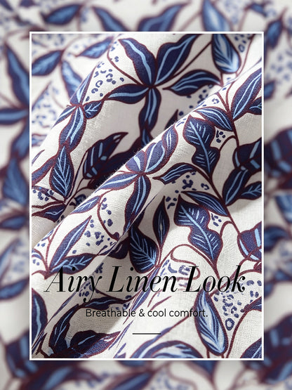 Cobalt Flora Reverie Linen Look V-Neck Blouse