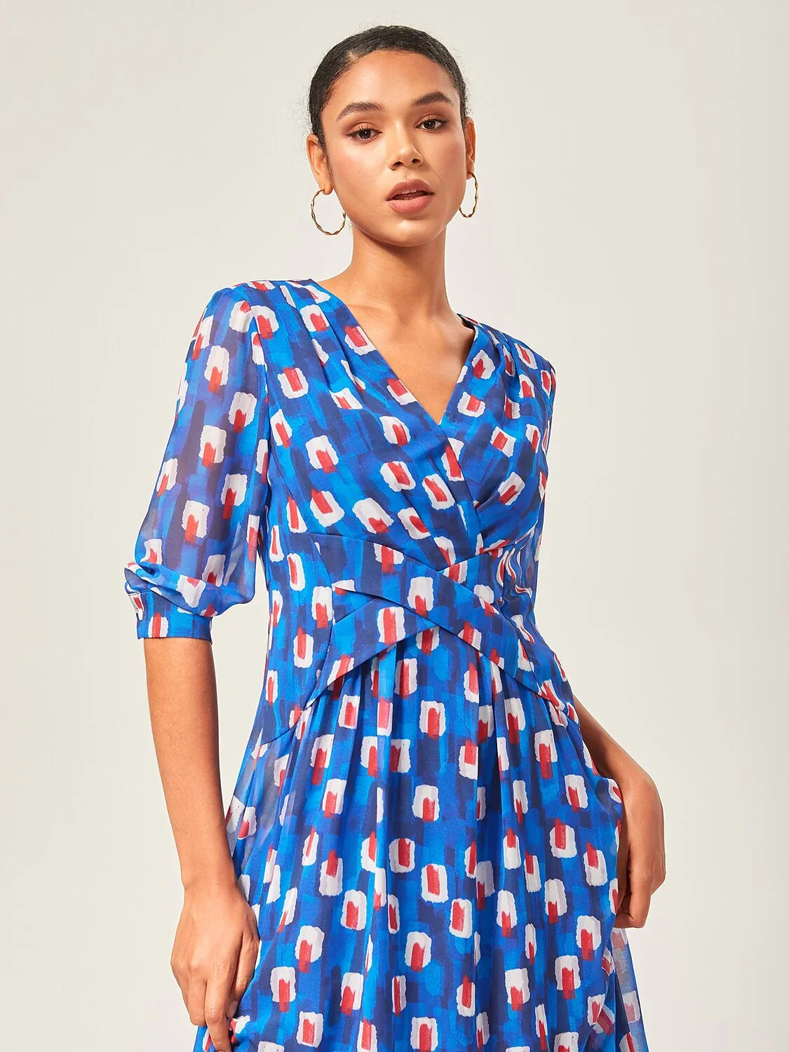 Geometric Color-Block Chiffon Maxi Dress
