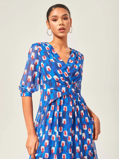 Geometric Color-Block Chiffon Maxi Dress