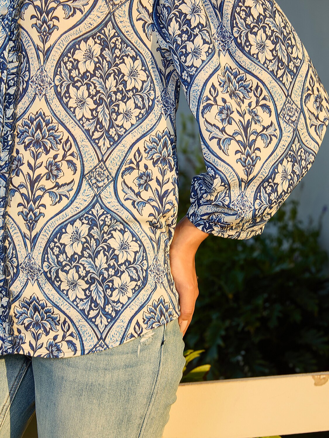 Azure Medallion Rayon Like Blouse