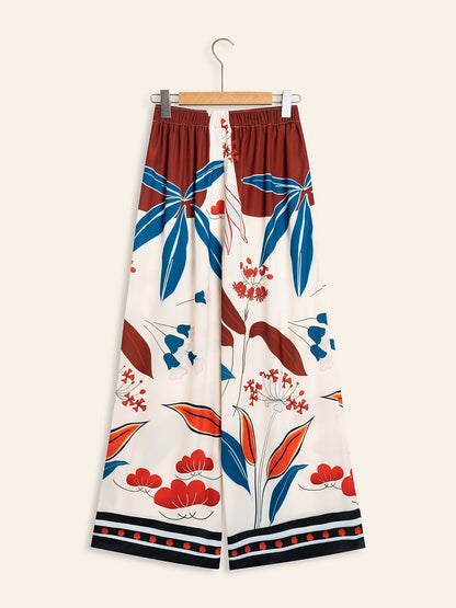 Satin Elegant Wide Leg Loose Maxi Pants with Pocket