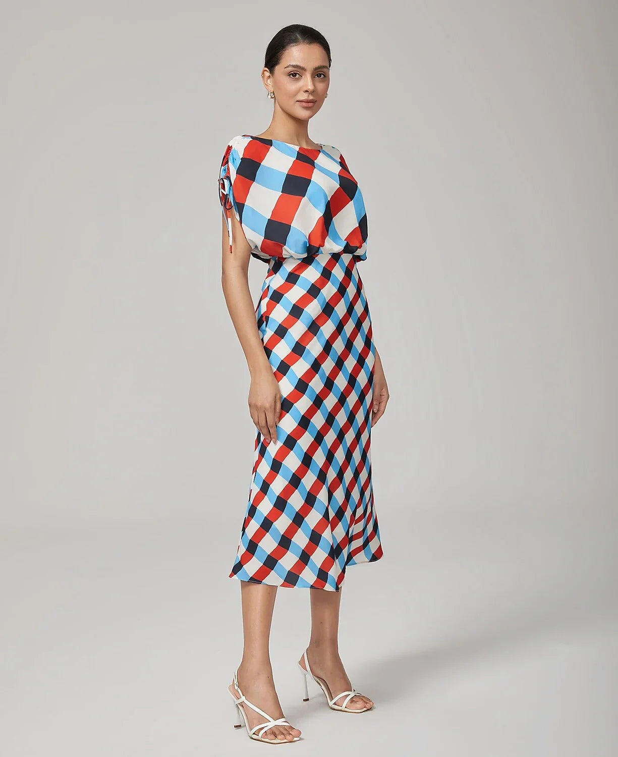 Geometric Print Ruched Maxi Dress