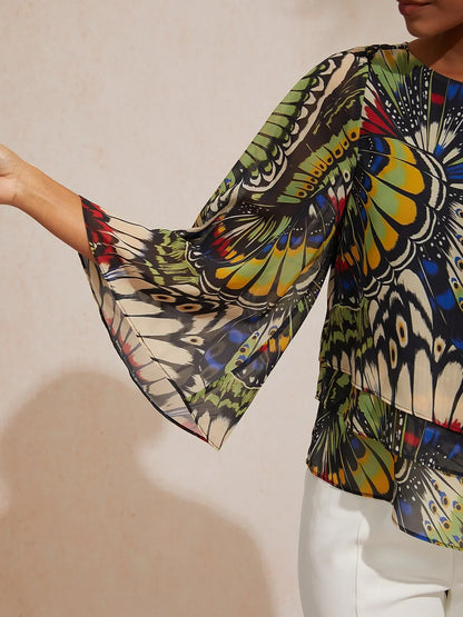 Jungle Butterfly Flowy Chiffon Top
