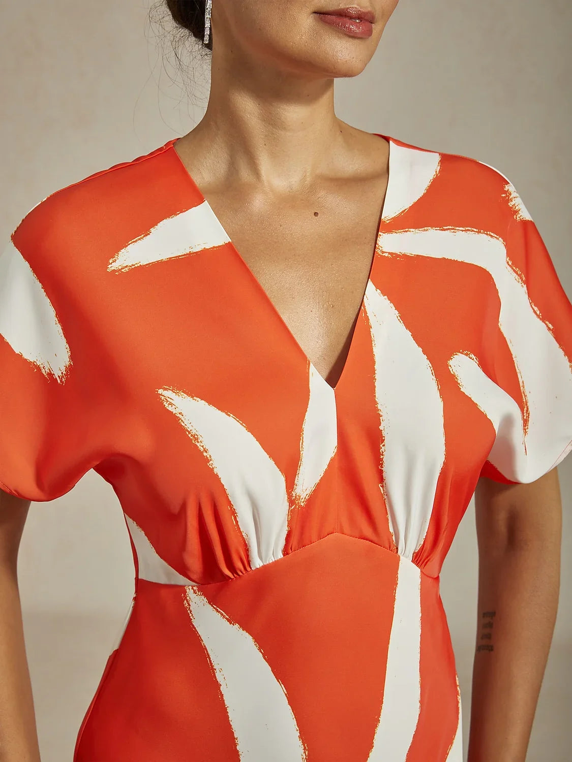 Abstract Floral Print Satin Maxi Dress