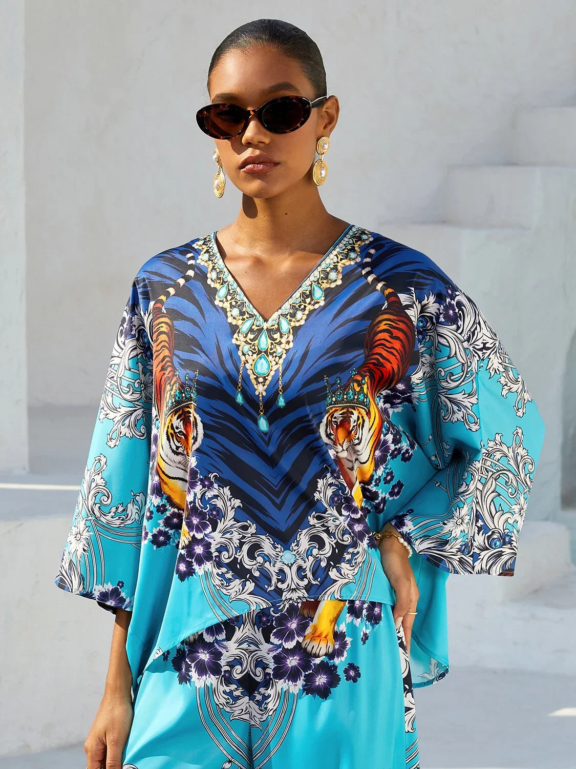 Indigo Tigress Silky Satin  Vacation Top