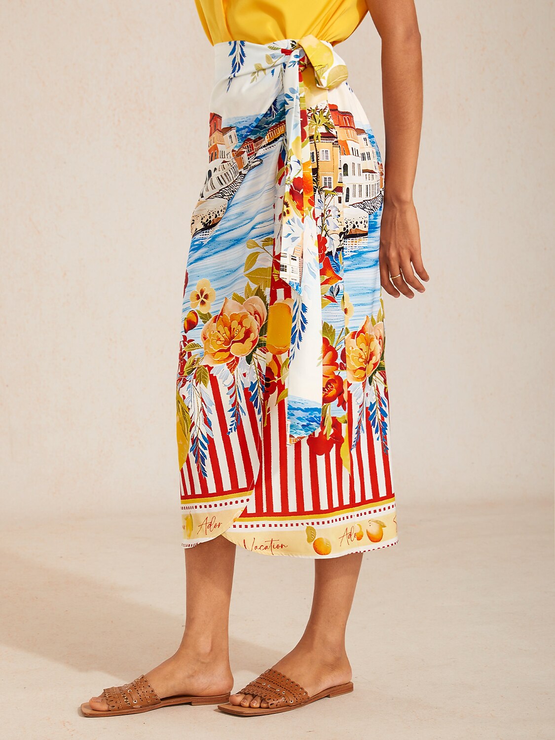 Santorini Summer Satin Tie Waist Skirt